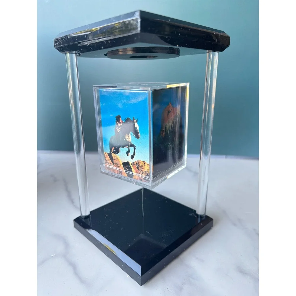 Vintage 1989 Dakin Terragrafics Newton Floating Magnetic Photo Cube Black Lucite